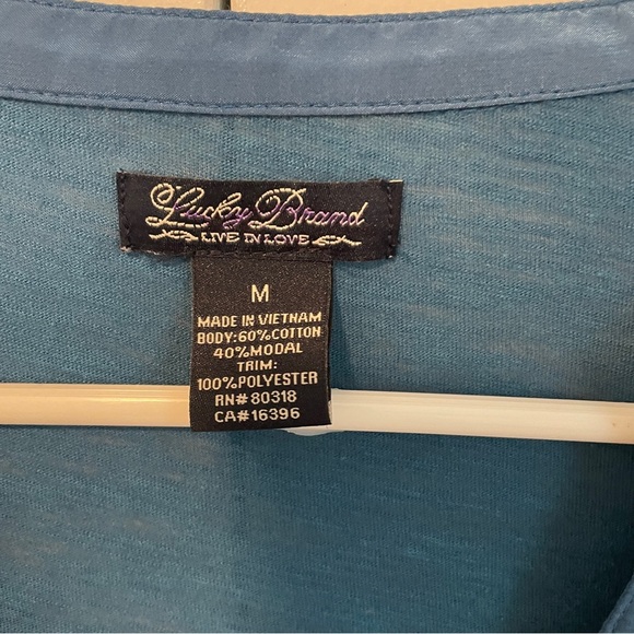 Lucky Brand Teal Long Sleeve Pintuck Blouse – Size M, Boho Style - Picture 3 of 7